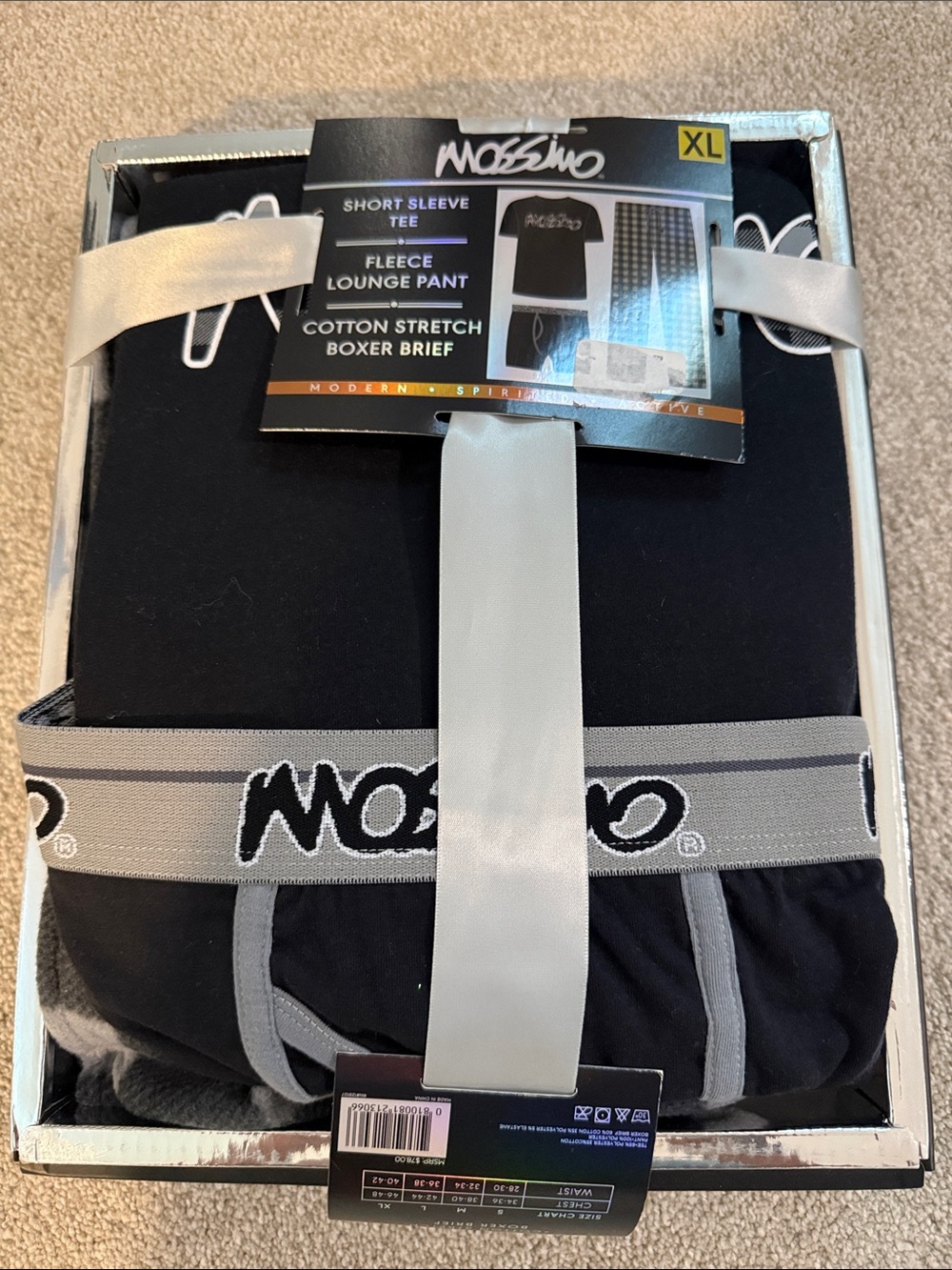 NIB Mossimo Supply Co. Black and Gray Briefs, T-Shirt & Lounge pants gift set XL